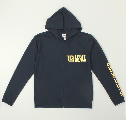 ドライジップパーカーLEGIT DESIGNロゴ ネイビーⅹクリームイエロー