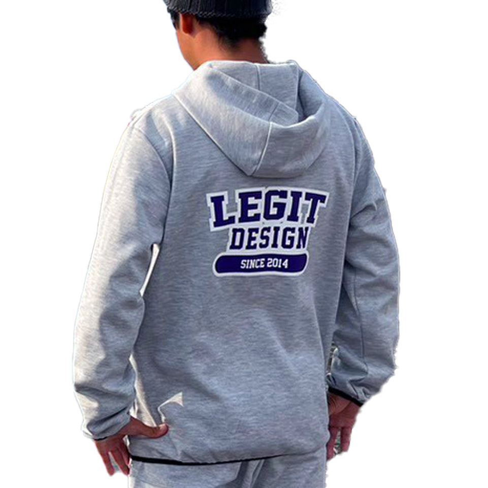 【半額!】7.7oz LDカレッジロゴドライジップパーカー グレーxパープル