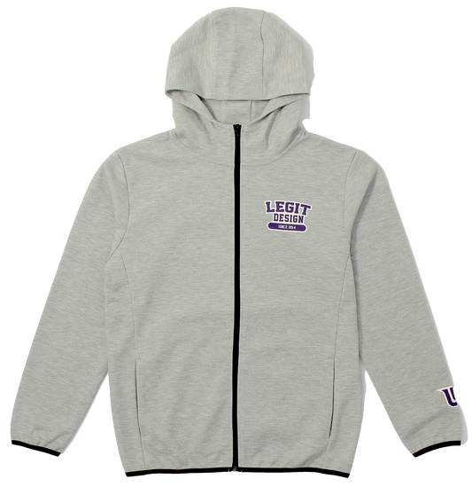 【半額!】7.7oz LDカレッジロゴドライジップパーカー グレーxパープル